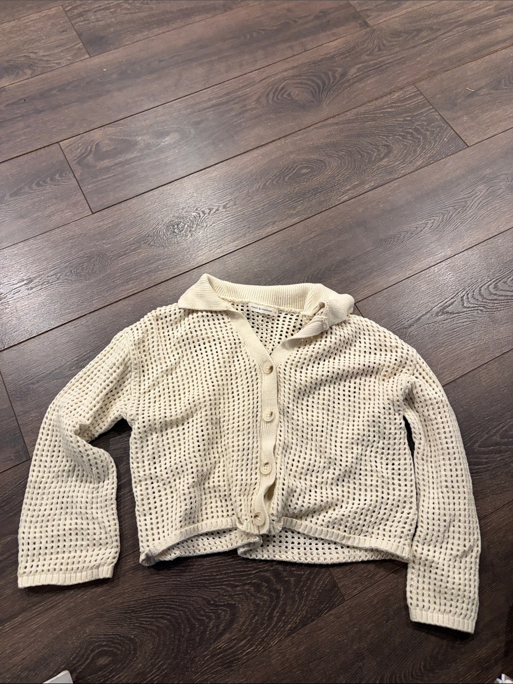 moon & madison Cream Open-Weave Button Front Cardigan
